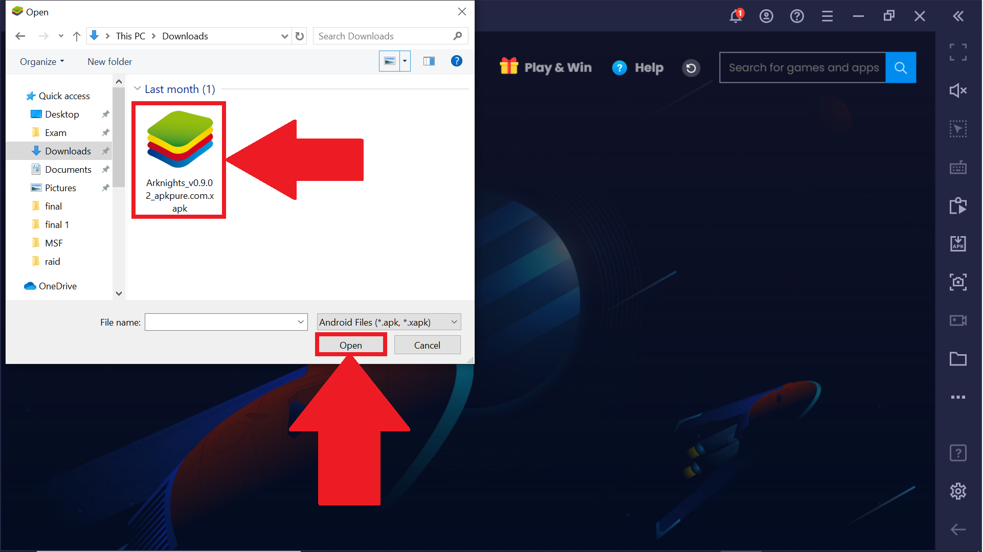 bluestacks orea-tv app open button