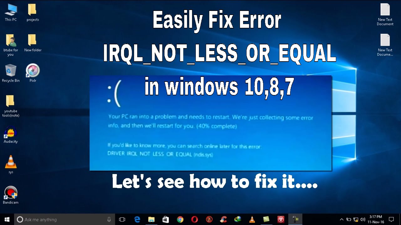 windows 10 stop code irql not less or equal