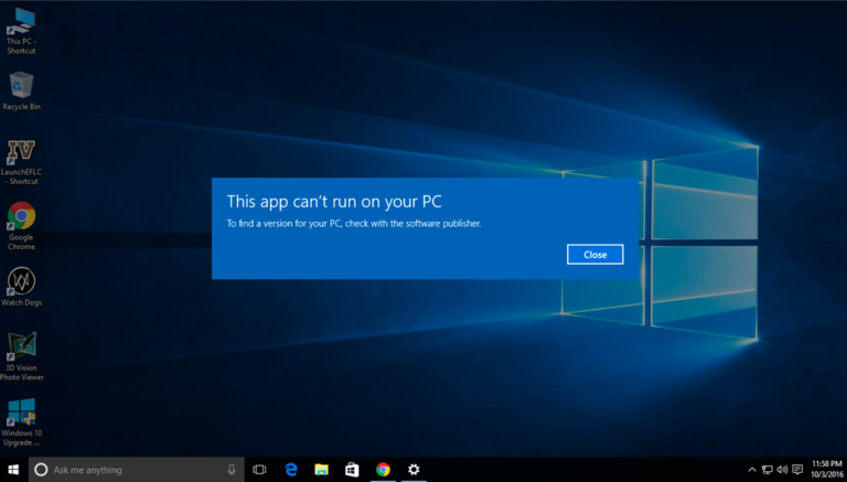 this app can't run on your pc