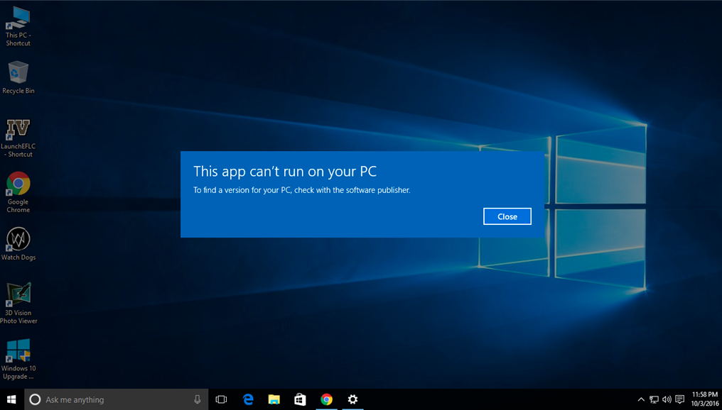 this app can't run on your pc