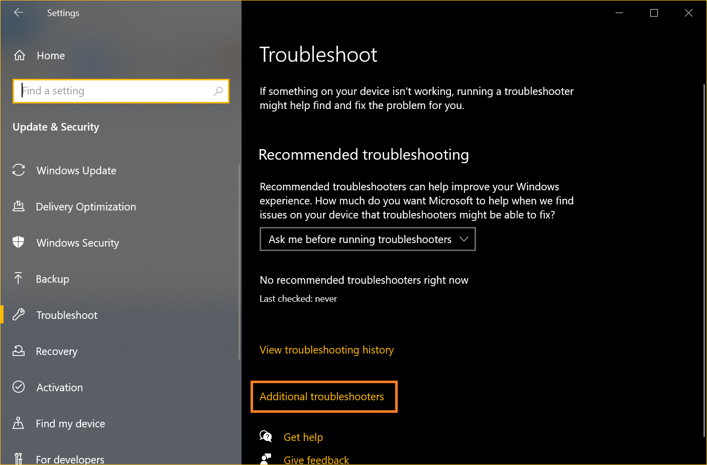 Additional Troubleshooting Windows