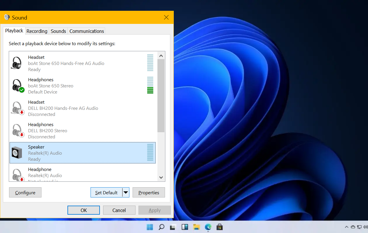 Set default sound playback device
