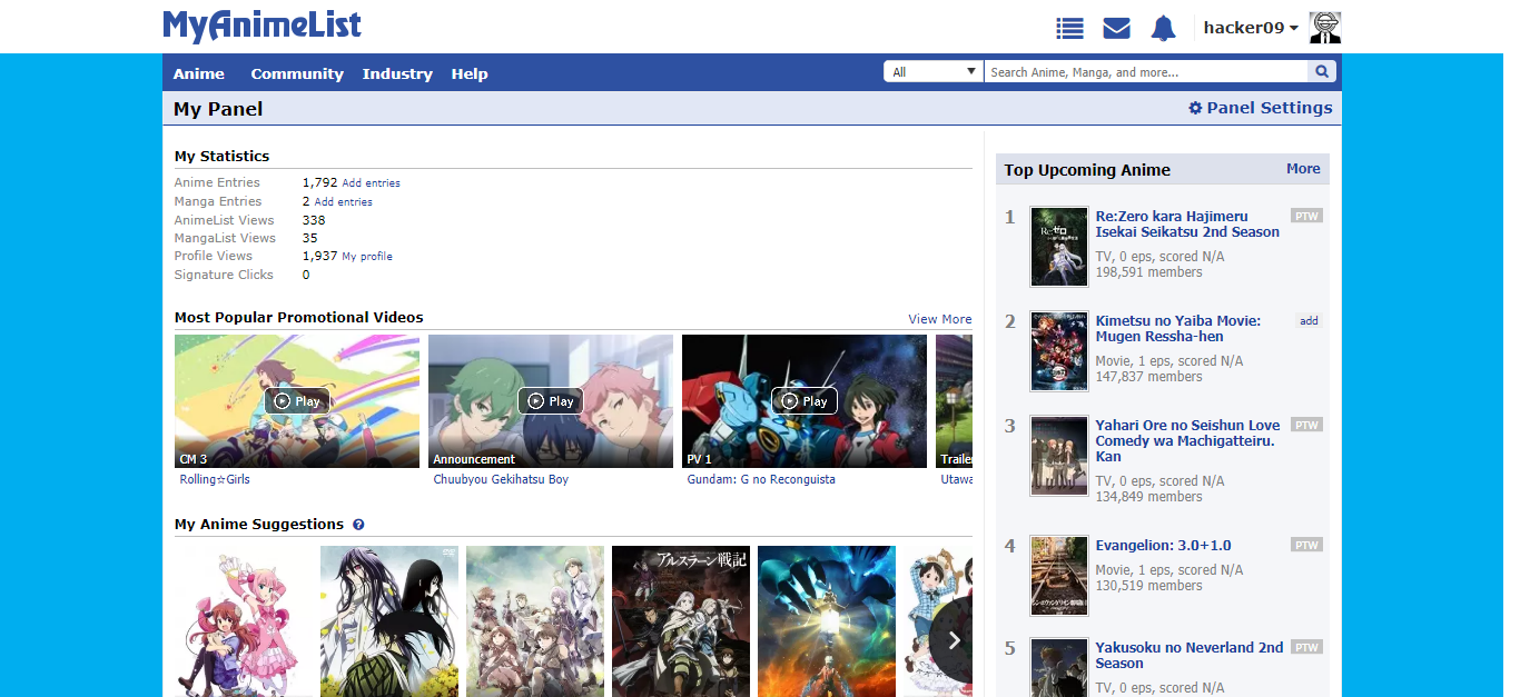 My Anime List website